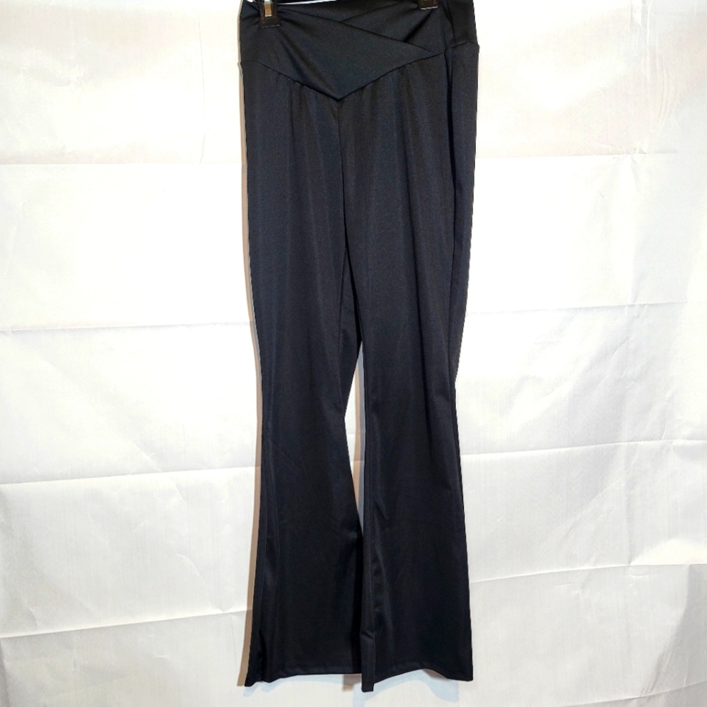 Black Activewear Flare Pants with Crossover Front